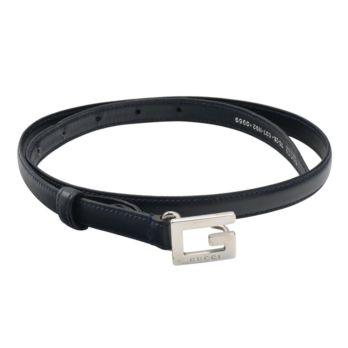 GUCCI グッチ Gバックル レザ― レディースベルト 70・28・037・1192・0969 ネイビー/シルバー S2607-k084