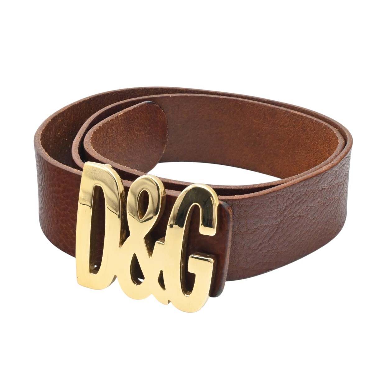 美品 DOLCE＆GABBANA ドルチェ&ガッバーナ D&Gバックル レザ― レディースベルト 80/32 ブラウン/ゴールド S2607-k083