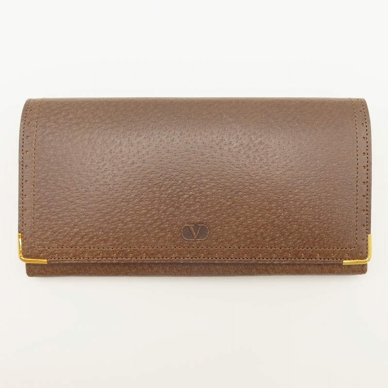 M10 美品 Valentino Garavani ヴァレンティノガラヴァーニ Vロゴ レザ―がま口 長財布 チャ