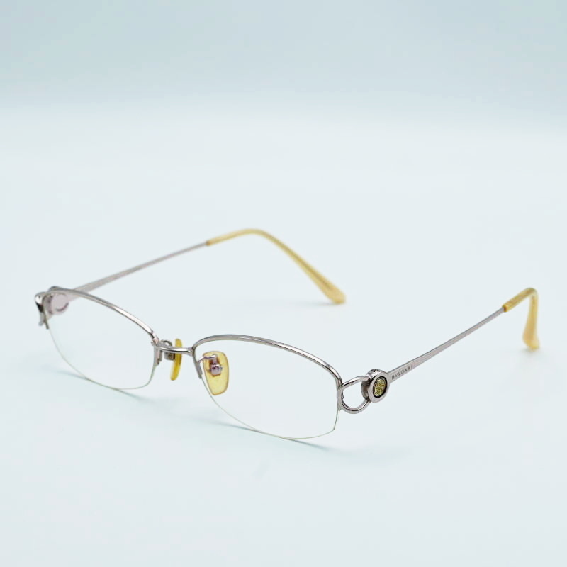 T01-k011 BVLGARI ブルガリ サイドメレダイヤ ハーフリム メタルメガネ 度入り 2065TG