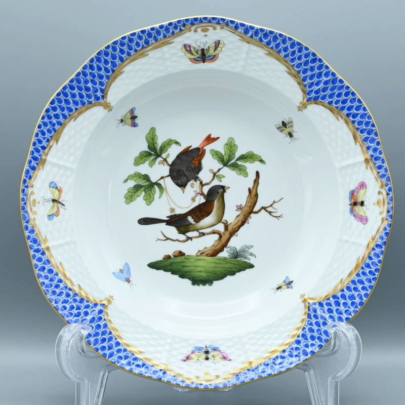 M02-t009 HEREND ヘレンド ロスチャイルドバード ブルースケール スープディッシュ 深皿 約23cm 501 RO-EB 金彩