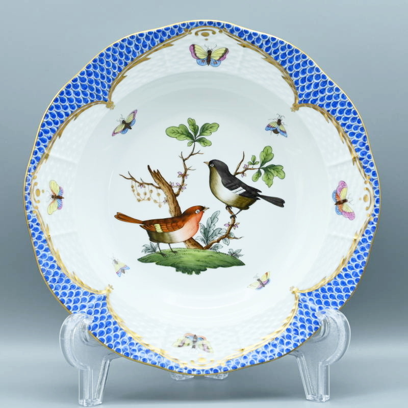 M02-t012 HEREND ヘレンド ロスチャイルドバード ブルースケール スープディッシュ 深皿 約23cm 501 RO-EB 金彩