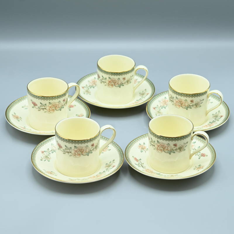 S02-t059 MINTON ミントン ジャスミン デミタスカップ+ソーサー 5客 まとめ 芍薬 金彩