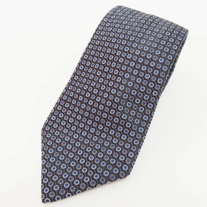 M03-k054 美品 EMPORIO ARMANI エンポリオアルマーニ デザイン柄 シルク ネクタイ ネイビー/ブラック