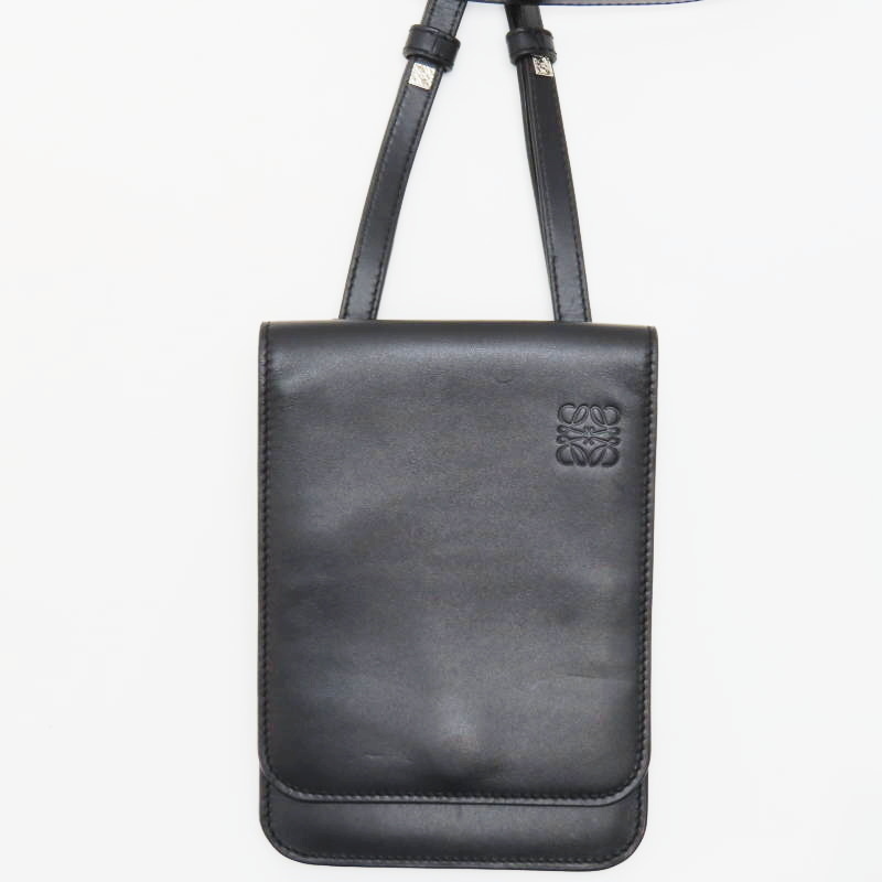 M04-k075 美品 LOEWE ロエベ フラット ガゼット カーフレザ― クロスボディショルダーバッグ ブラック