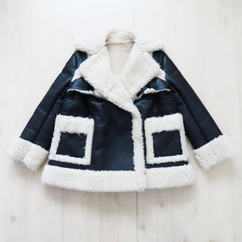 M04-k148 Sacai サカイ 22AW フェイクシェアリングムートン ダブルコート サイズ1 ブラック/ベージュ