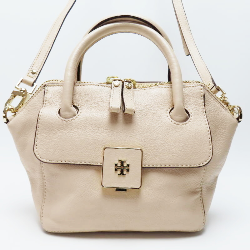 M04-k146 TORY BURCH トリーバーチ ロゴ フラップロック レザー ハンドバッグ ショルダーバッグ アイボリー