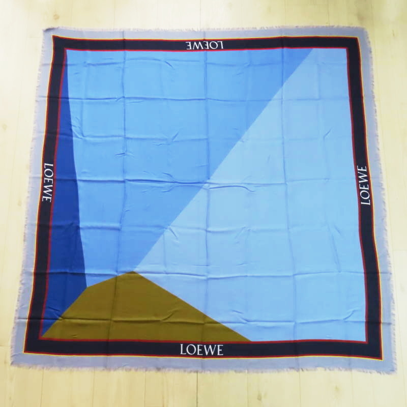 T05-k030 LOEWE PUZZLE ロエベ パズル レーヨン/カシミヤ 大判スカーフ140 ショール ネイビー