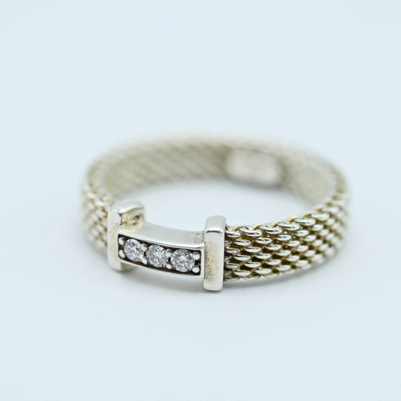 TIFFANY＆Co. ティファニー サマセット 3Pダイヤ SV925 メッシュ リング 8号 シルバー K05-k168