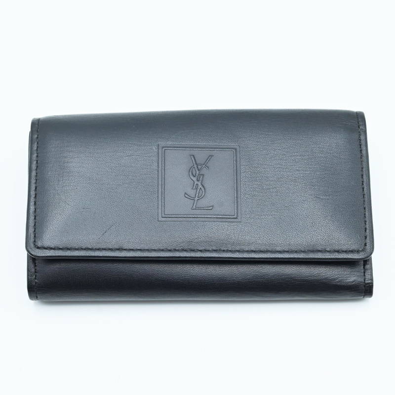 S05-k052 美品 YVES SAINT LAURENT イヴサンローラン ロゴ レザー 5連キーケース/コインケース ブラック