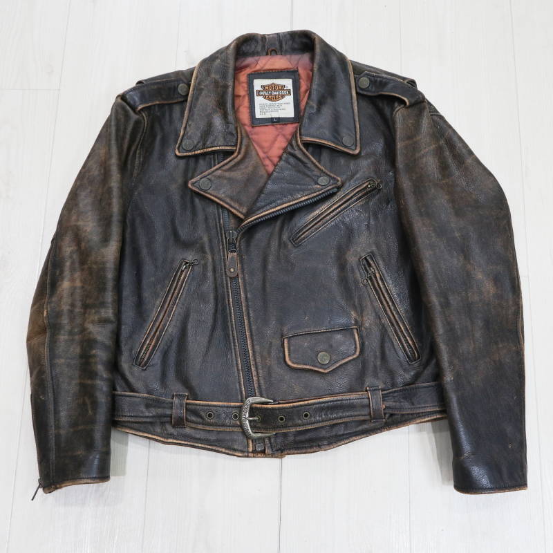S05-k045 HARLEY-DAVIDSON ハーレーダビッドソン カウレザー ダブル ライダースジャケット L ダークブラウン