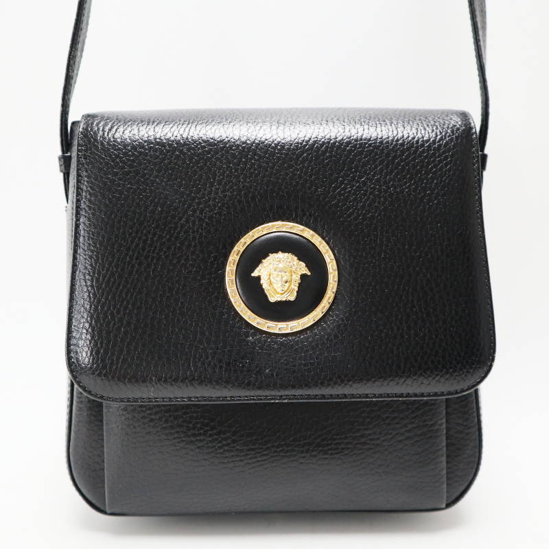 S06-k089 GIANNI VERSACE ジャンニヴェルサーチ メデュ―サ レザー ショルダーバッグ ブラック/ゴールド