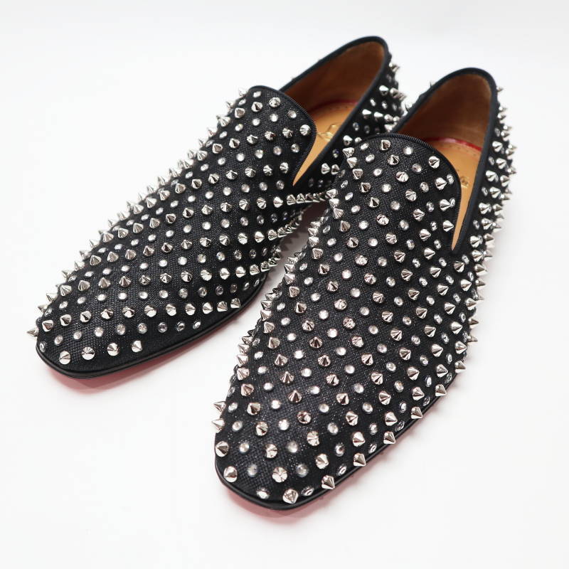 Christian Louboutin クリスチャンルブタン スタッズ キャンバス スリッポン ローファー 41 ブラック S07-k114