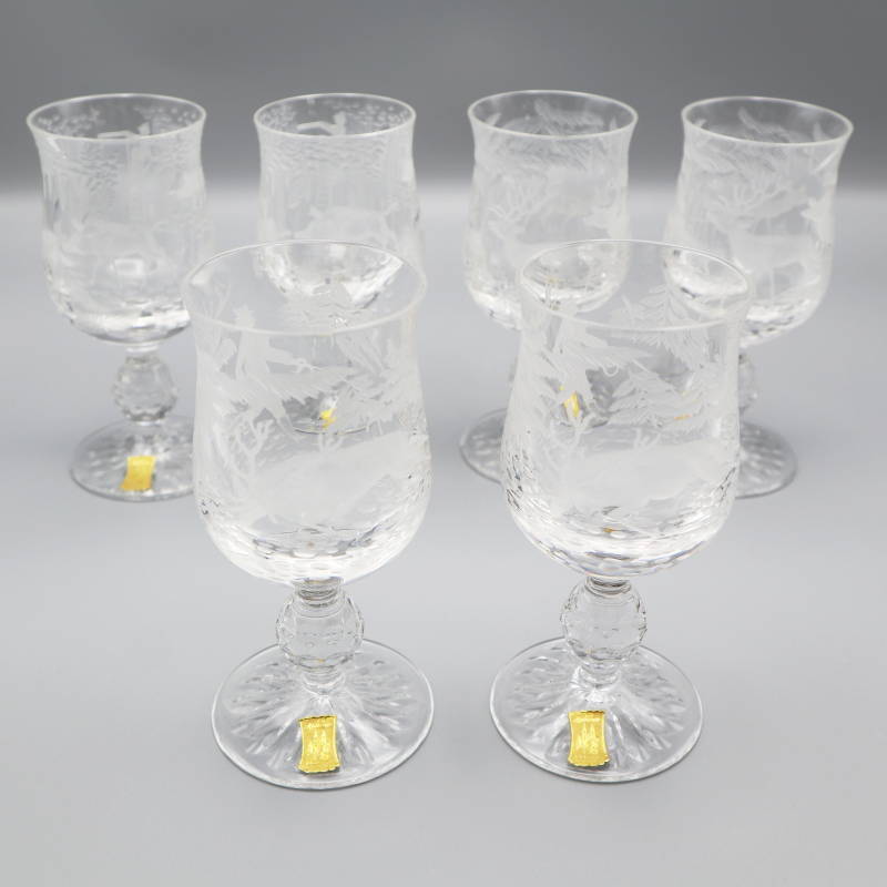 Meissen Crystal マイセンクリスタル ワイングラス ハンター/鹿/猪 6客セット S07-t017
