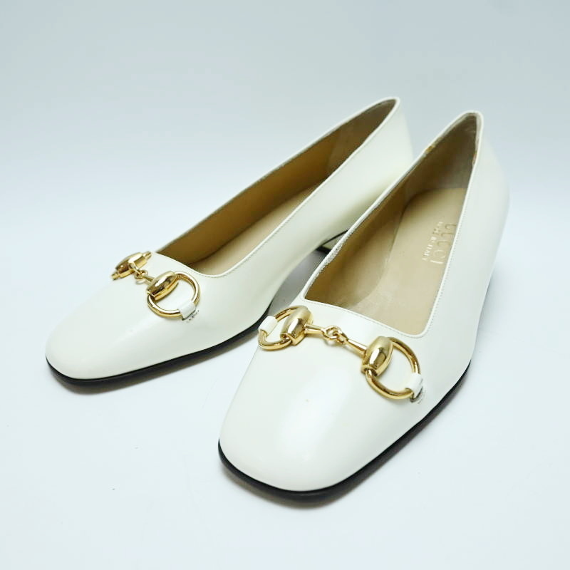 GUCCI グッチ ホースビット レザー パンプス 36C ホワイト/ゴールド T08-k060