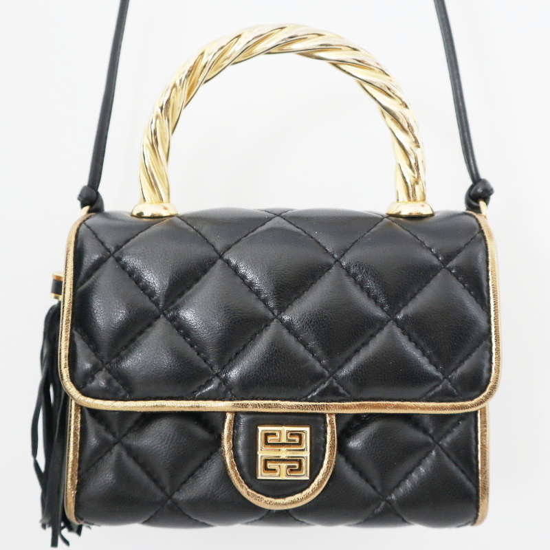 GIVENCHY ジバンシー メタルハンドル キルティング レザ― 2WAY ハンドバッグ ショルダーバッグ ブラック/ゴールド K09-k064