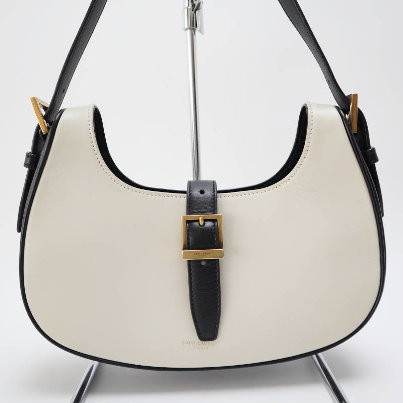 美品 SAINT LAURENT PARIS サンローランパリ ル フェルモワール ホーボー レザ―ハンド/ワンショルダーバッグ ホワイト/ブラック S09-k100