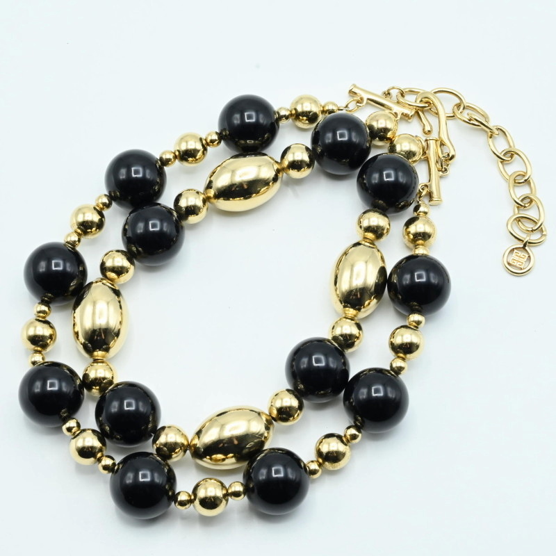 美品 GIVENCHY ジバンシー 黒玉/GP 2連ネックレス ゴール ブラック/ゴールド K09-k035