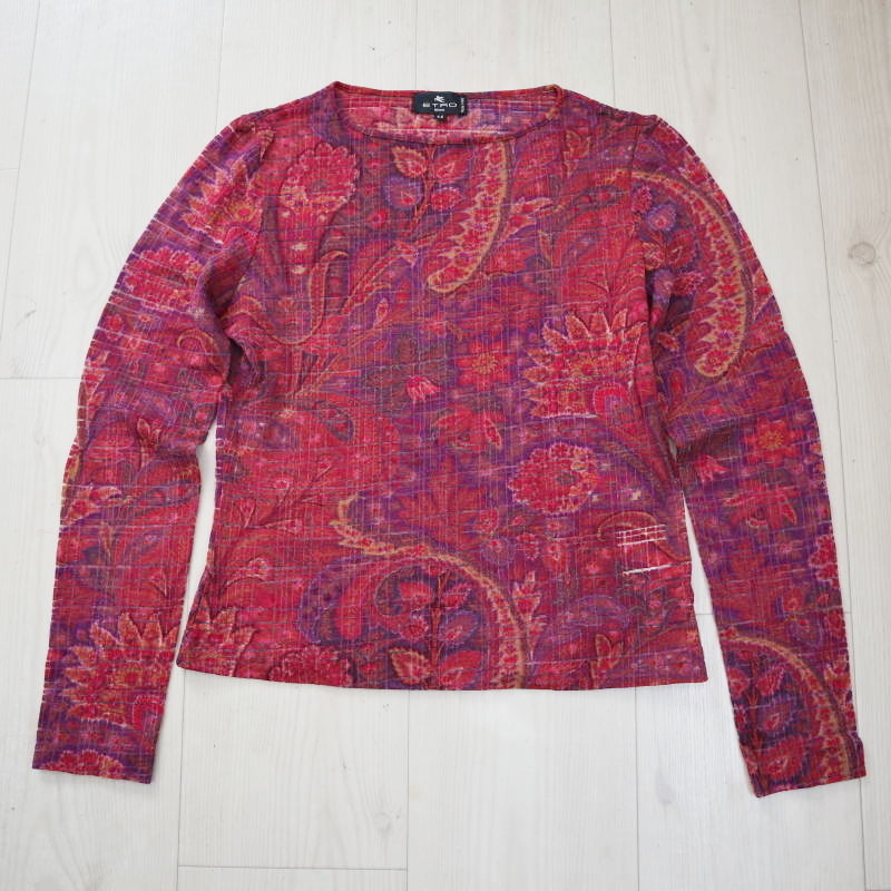 ETRO エトロ ペイズリー柄 ウール/ナイロン 長袖 カットソー トップス 44 ボルドー M09-k046