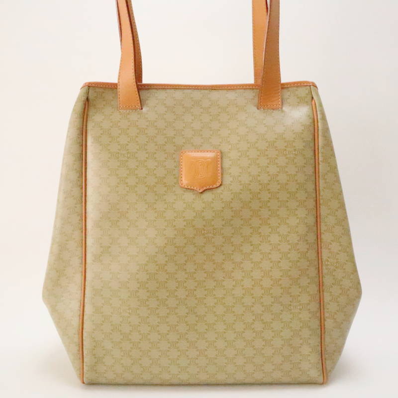 CELINE セリーヌ マカダム PVC/レザ― トートバッグ ショルダ―バッグ ベージュ S10-k010