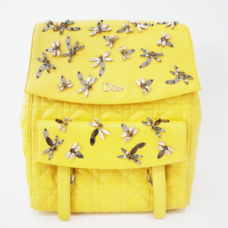 Christian Dior クリスチャンディオール カナージュ スターダスト ドラゴンフライ クリスタル レザ― バックパック イエロー K10-k049