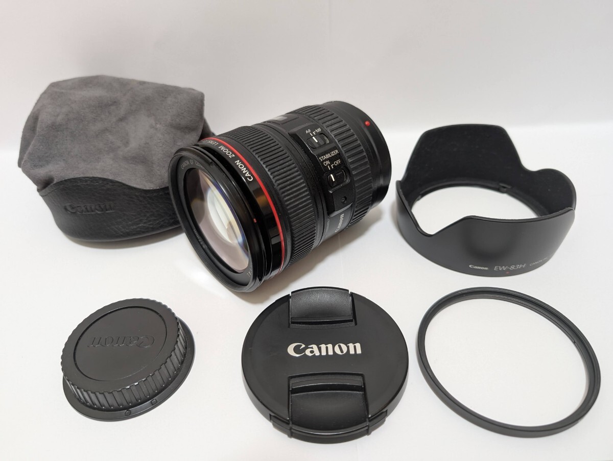 Canon EF24-105mm F4L IS USM 標準ズームレンズ 純正フードEW-83H・ケース・フィルター付 動作確認済み