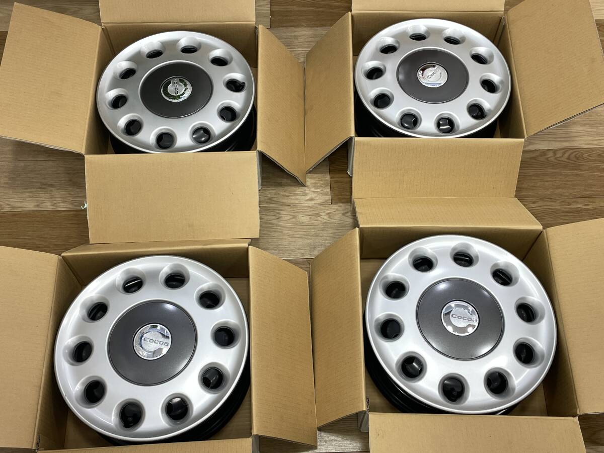 新車外し ダイハツ ココア純正 鉄ホイール キャップ付き 4本セット ホイールのみ