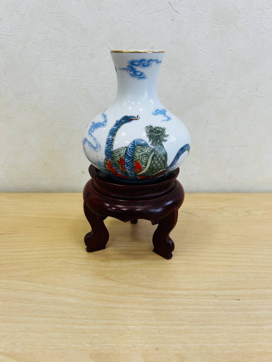 １円～　骨董品祭 芸術祭 國棋 王金龍 花瓶 ミニボトル 青 アンティーク 花器 陶器 オブジェ 