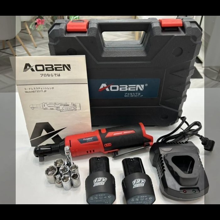 【加】AOBEN コードレス ランチェットレンチ AB7331T 電動 ツールキット ボトル8種 バッテリー 充電式 稼働【5209NT】F12