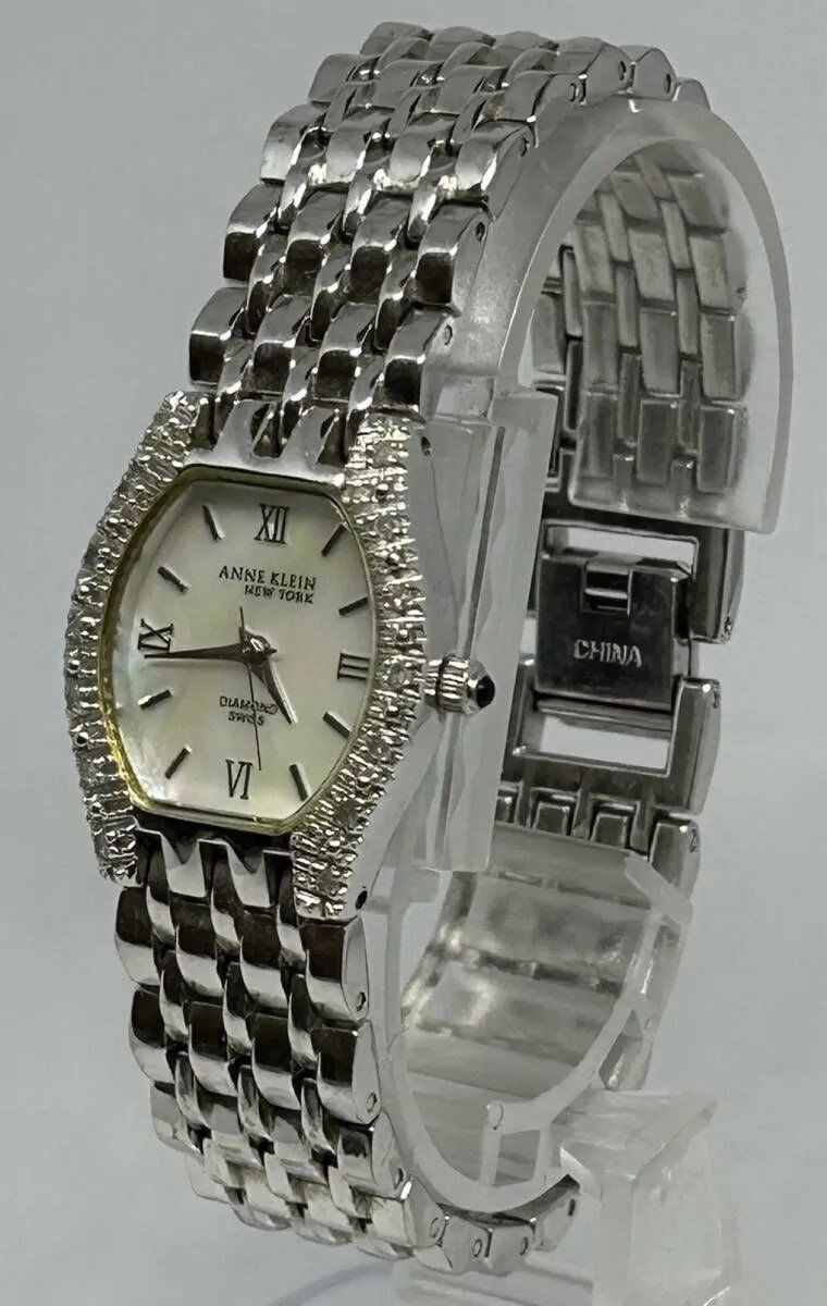 【加】 anne klein NEW YORK 腕時計 127365 アンクライン クォーツ QZ DIAMOND SWISS 電池切れ 動作未確認【6658SS】G16