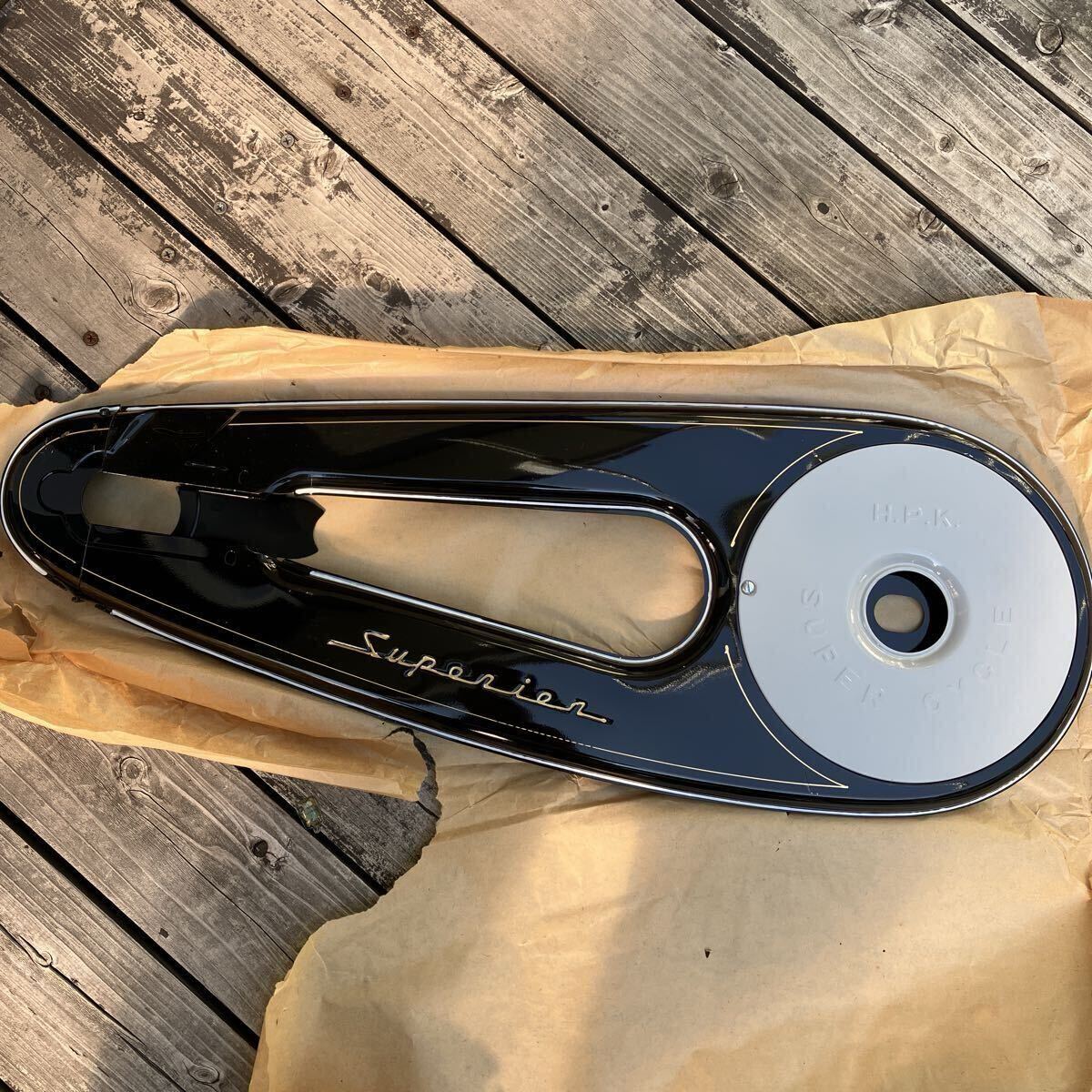 e744⑥120 未使用 昭和レトロ 自転車 チェーンカバー チェーンケース パーツ 部品 H.P.K. super cycle 黒 モノトーン