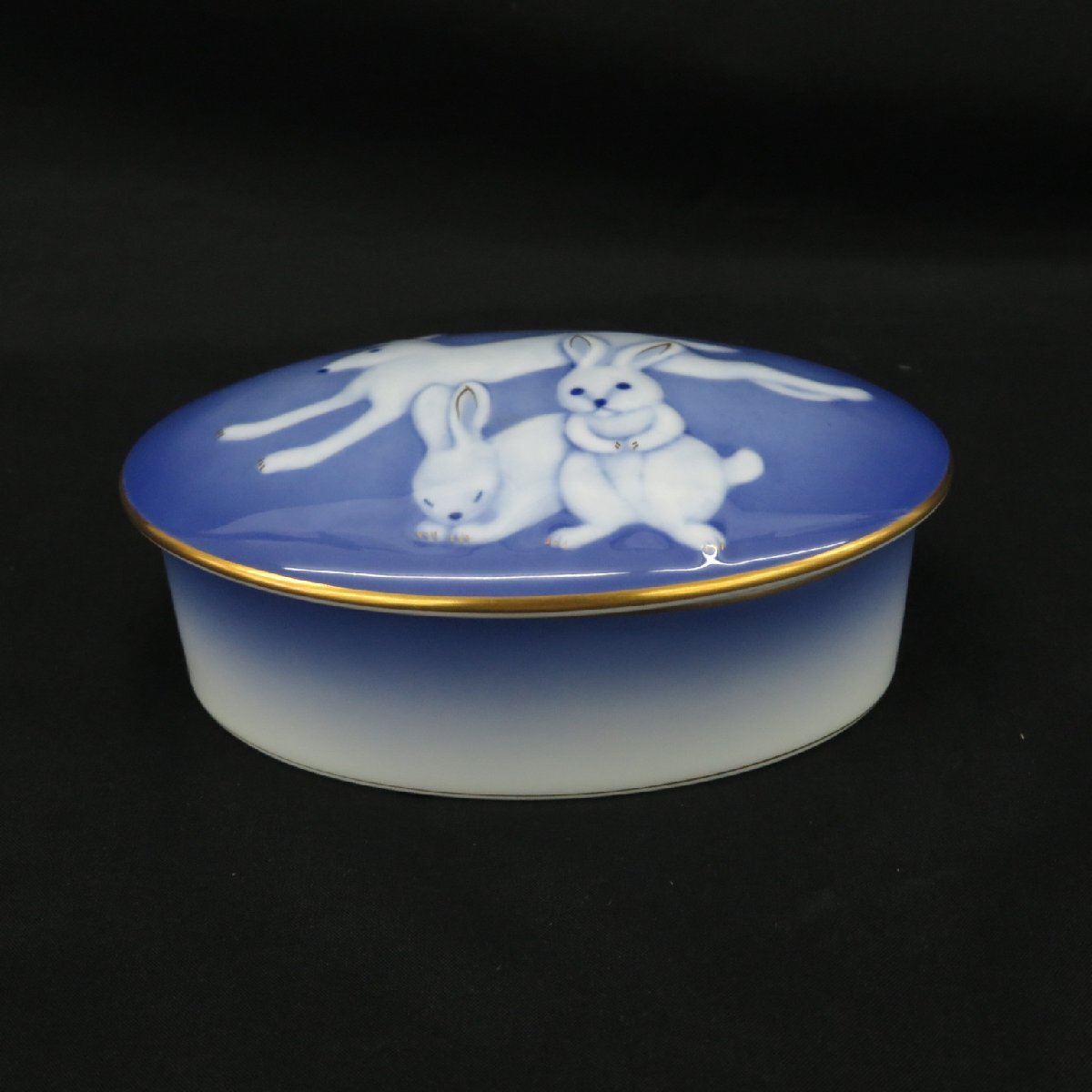 1円～【美品】大倉陶園 OKURA 小物入れ 飾り皿 うさぎ デザイン ブルー 802168035 0809