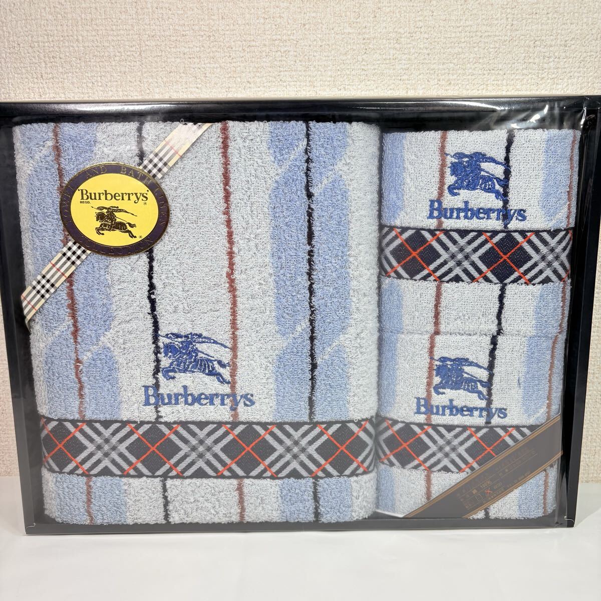 新品　未使用　 Burberrys BURBERRY バーバリー　バスタオル　 フェイスタオル２枚　ノバチェック　ブルー　西川産業　ギフト