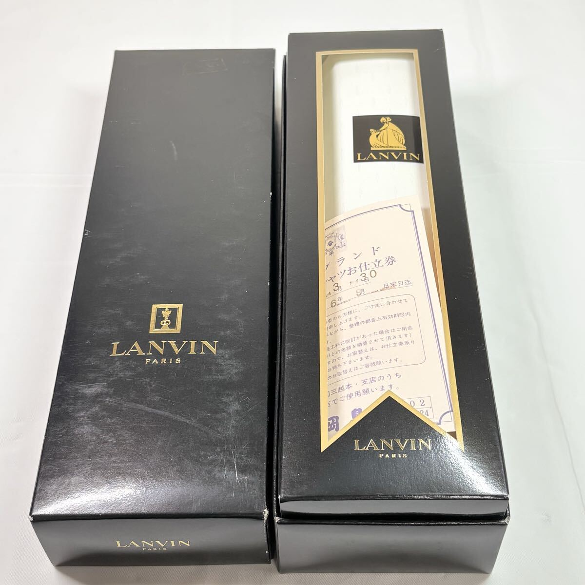 未開封品　 LANVIN ランバン　オーダーシャツ生地　ホワイト/模様柄　仕立て券　期限切れ　岡島　三越　日本製　綿
