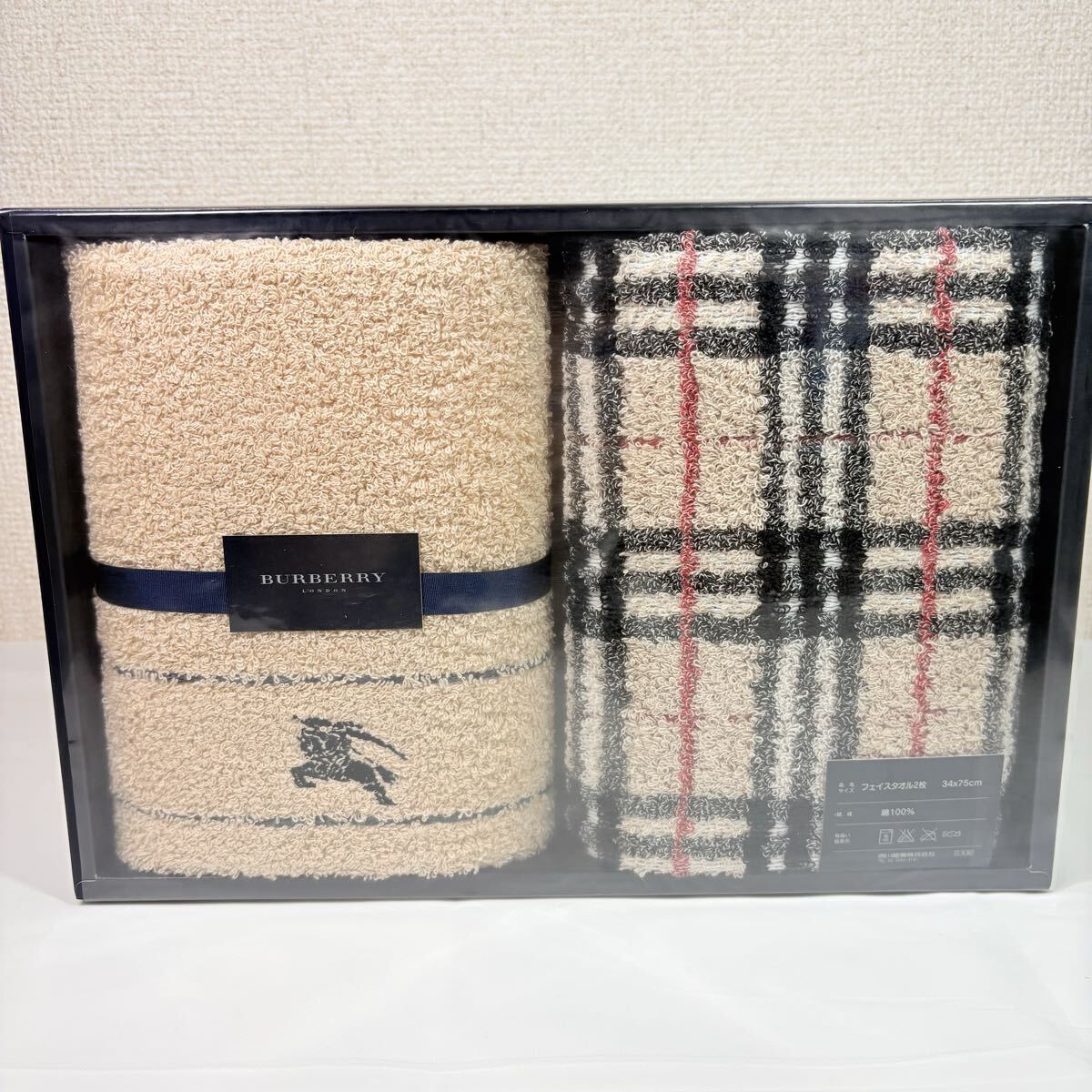 BURBERRY LONDON バーバリー　 フェイスタオル２枚 ノバチェック　ベージュ　西川産業　日本製　タオルギフト