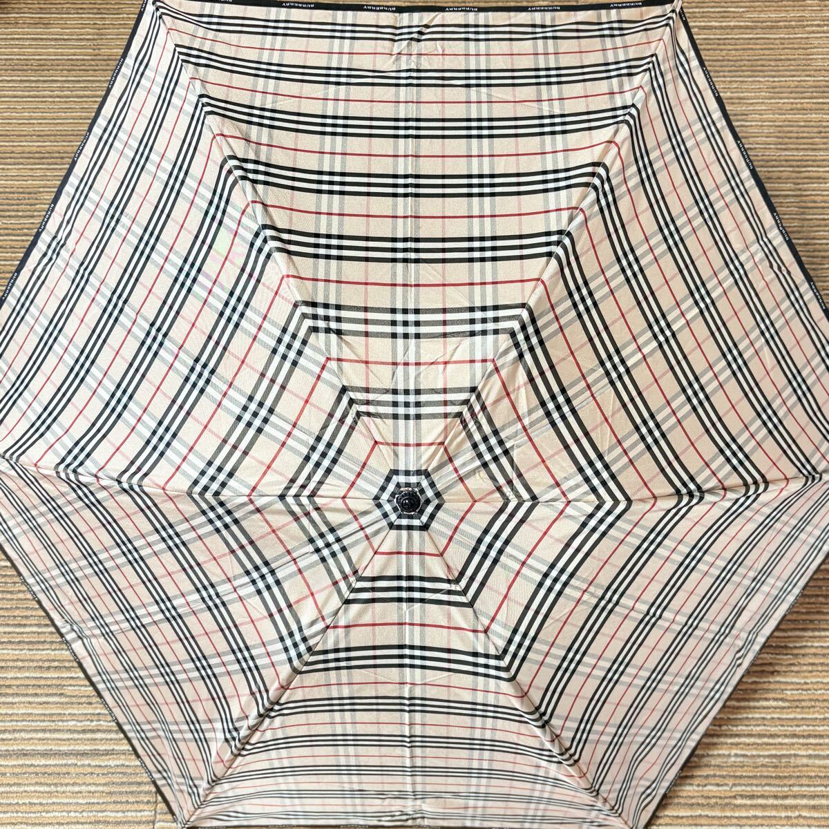BURBERRY バーバリー　ノバチェック　晴雨兼用折りたたみ傘　サイド文字ロゴ　ベージュ