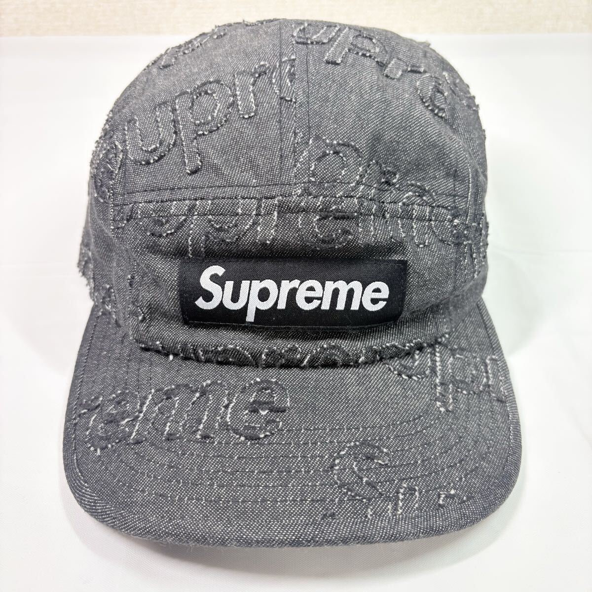 Supreme Lasered Denim Camp Cap シュプリーム　文字ロゴ　デニムキャップ帽子　グレー　中古　古着