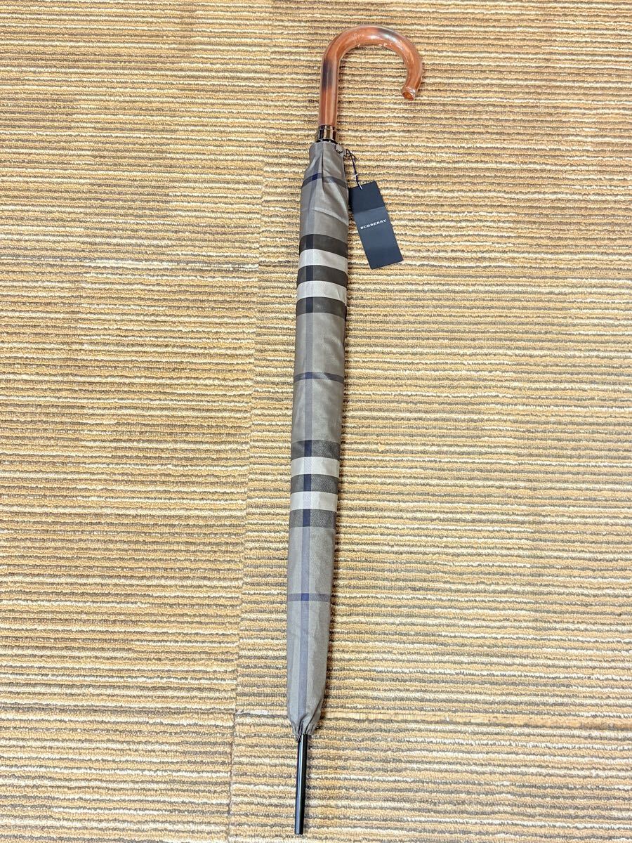 新品タグ付き　 BURBERRY バーバリー　ノバチェック　晴雨兼用ワンタッチ長傘　グレー　紳士　メンズ