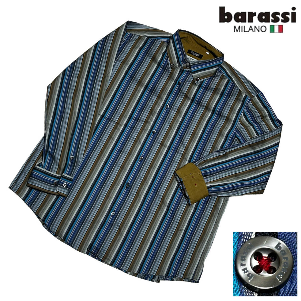 【定価2.3万】美品!! barassi 長袖ボタンダウンシャツ サイズ50 バラッシ ストライプ 日本製