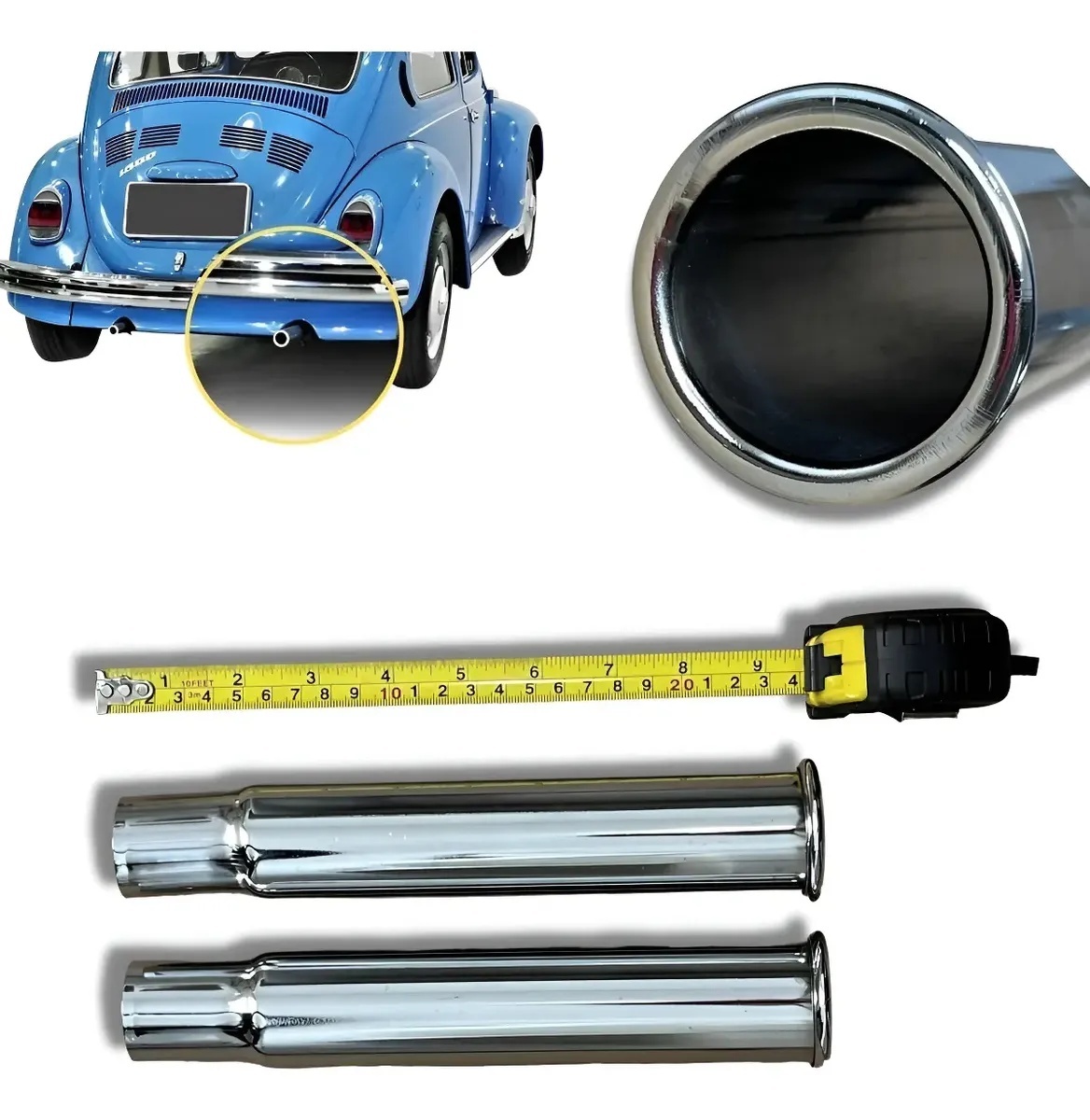空冷VW 2個セット ペア 真っすぐ テールパイプマフラー チップ 24cm メッキ バス ギア T2 T1T3 T4 ワーゲン ビートル パイプ VW 空冷