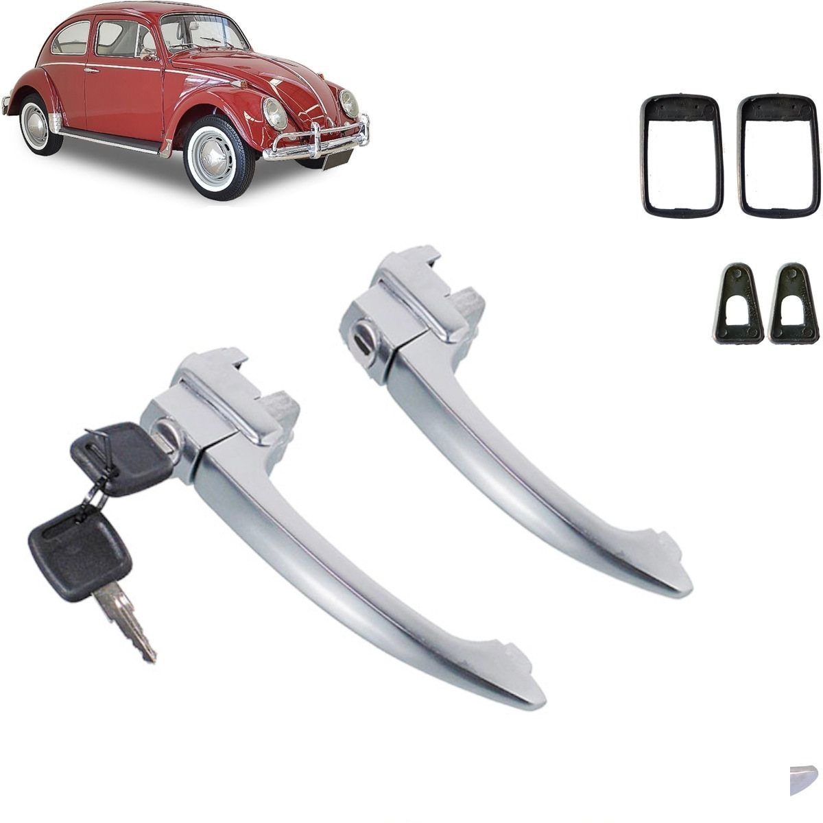 2個セット ペア 外 外装 アウター ドア ハンドル メッキ ゴム シール 2鍵付き VW ワーゲン T1 空冷VW ビートル カルマンギア 1960-1967年式
