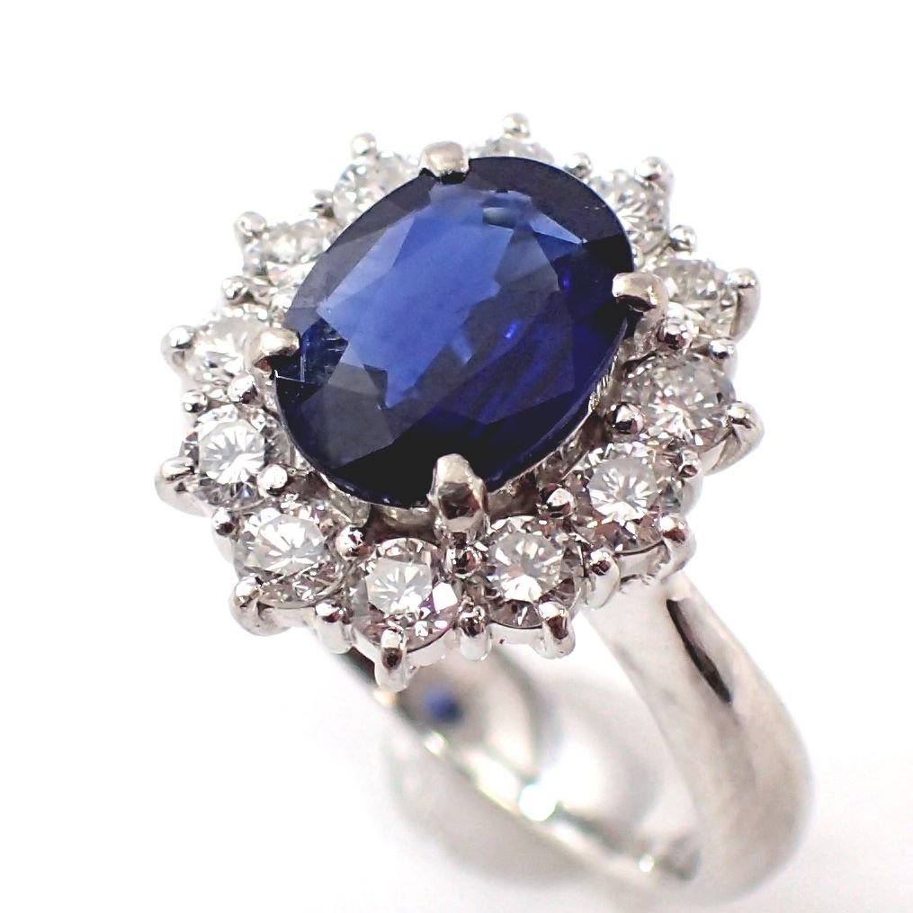 【吉村質店】Pt900サファイア1.77ctダイヤモンド0.80tリング8.2g＃10鑑別書（中央宝石研究所）付