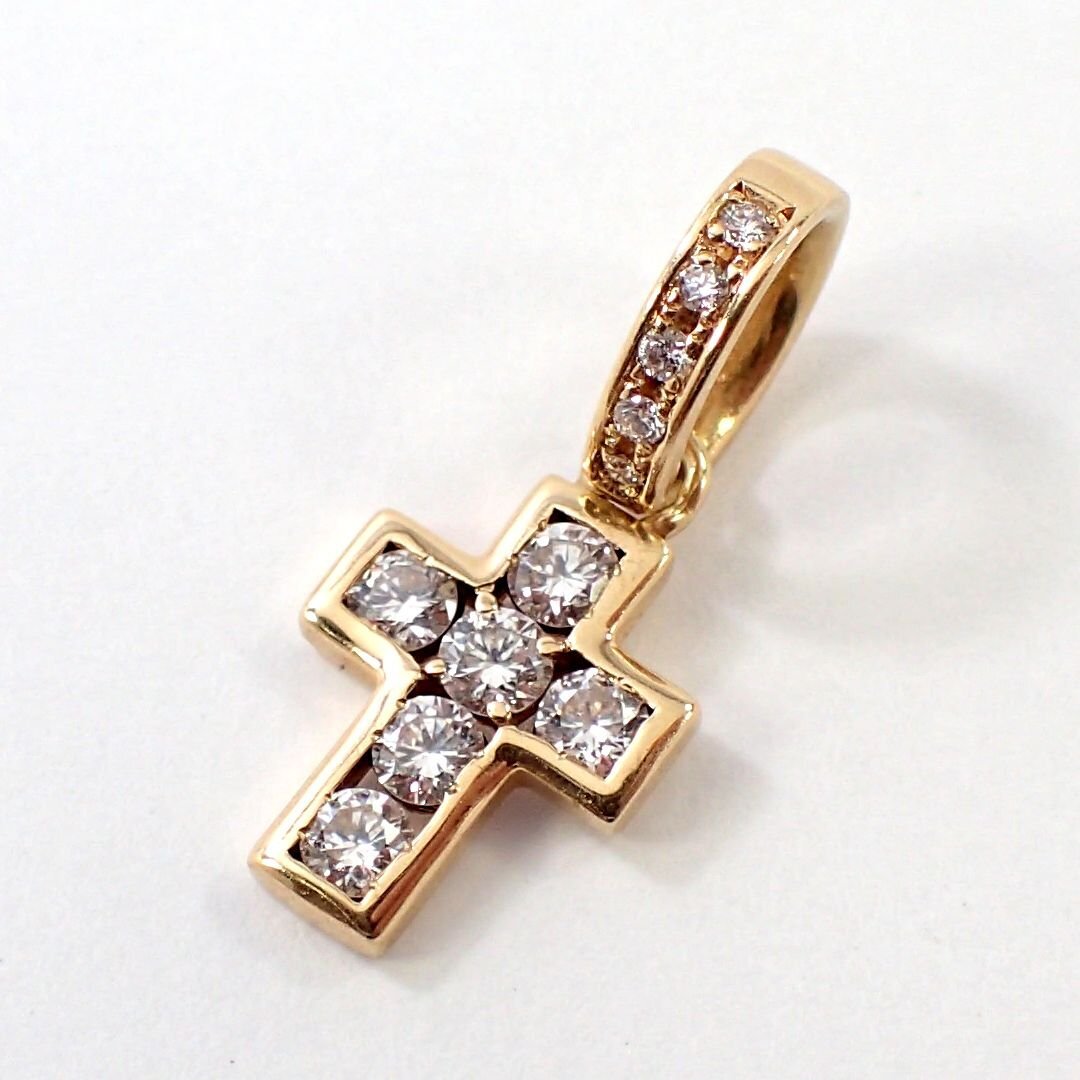 【吉村質店】K18ダイヤモンド0.28ctクロスペンダントトップ1.1g