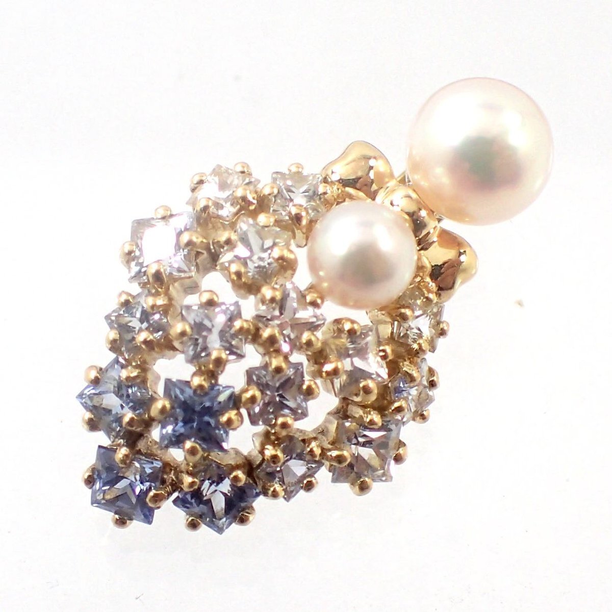 【吉村質店】K18真珠約4.5mm/6.0mmサファイア1.93ctペンダントトップ4.0g