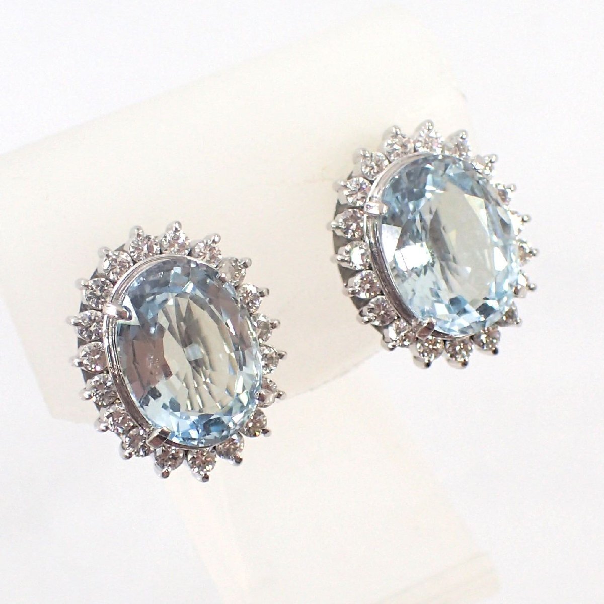 【吉村質店】Pt850/K14WGアクアマリン3.99ct/4.66ctダイヤモンド0.51ct/0.51ctイヤリング12.5gカード鑑別付