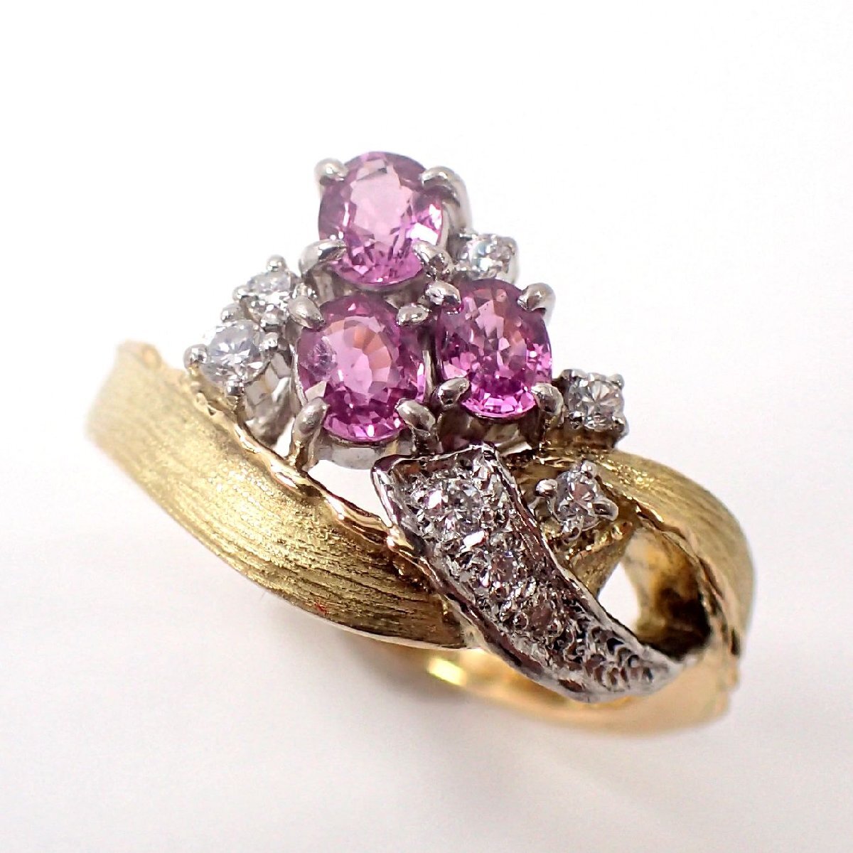 【吉村質店】K18/Pt900ピンクサファイア0.71ctダイヤモンド0.13ctファッションリング7.6＃11カード鑑別付