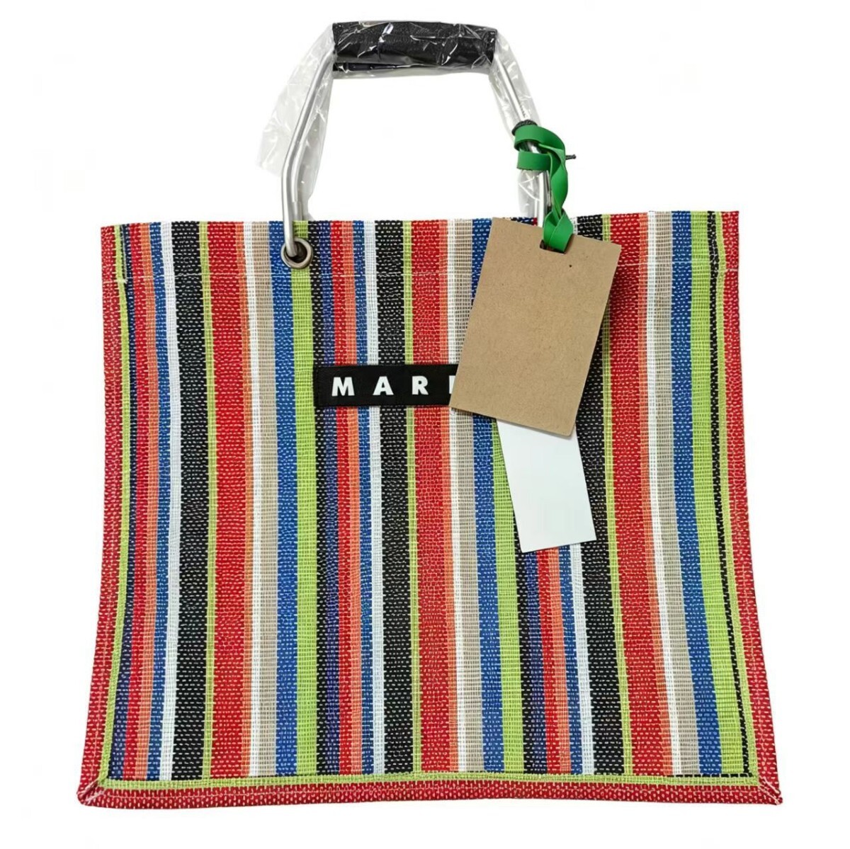 MARNI マーニ風 ストライプ トートバッグ メッシュ カゴバッグ レディース 縦型 A4 大容量 軽量a