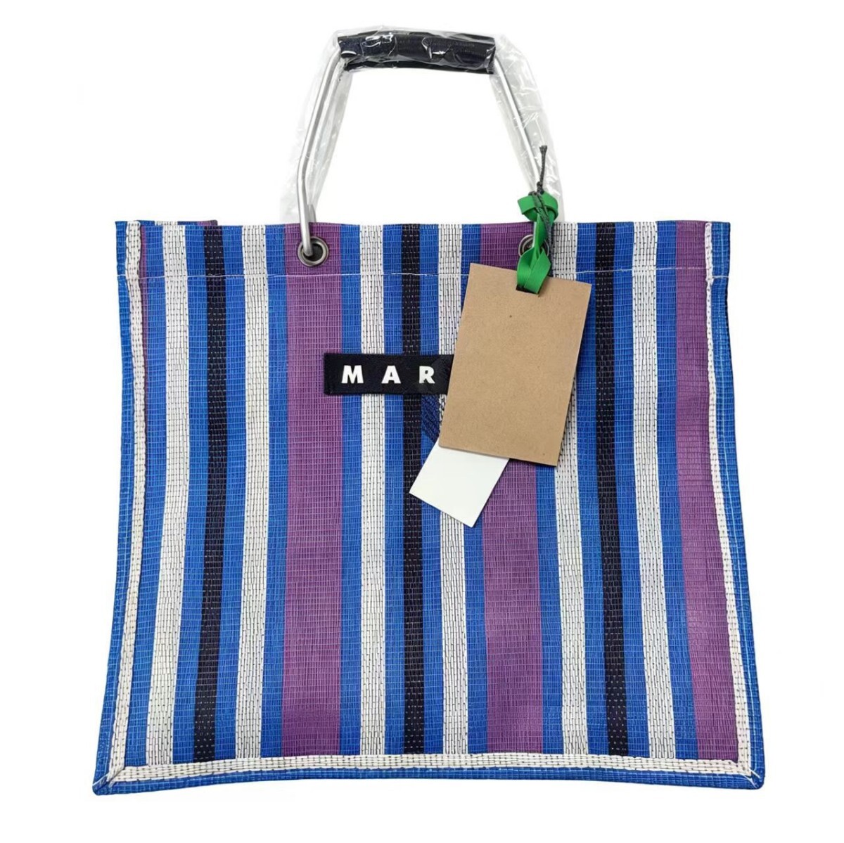 MARNI マーニ風 ストライプ トートバッグ メッシュ カゴバッグ レディース 縦型 A4 大容量 軽量b