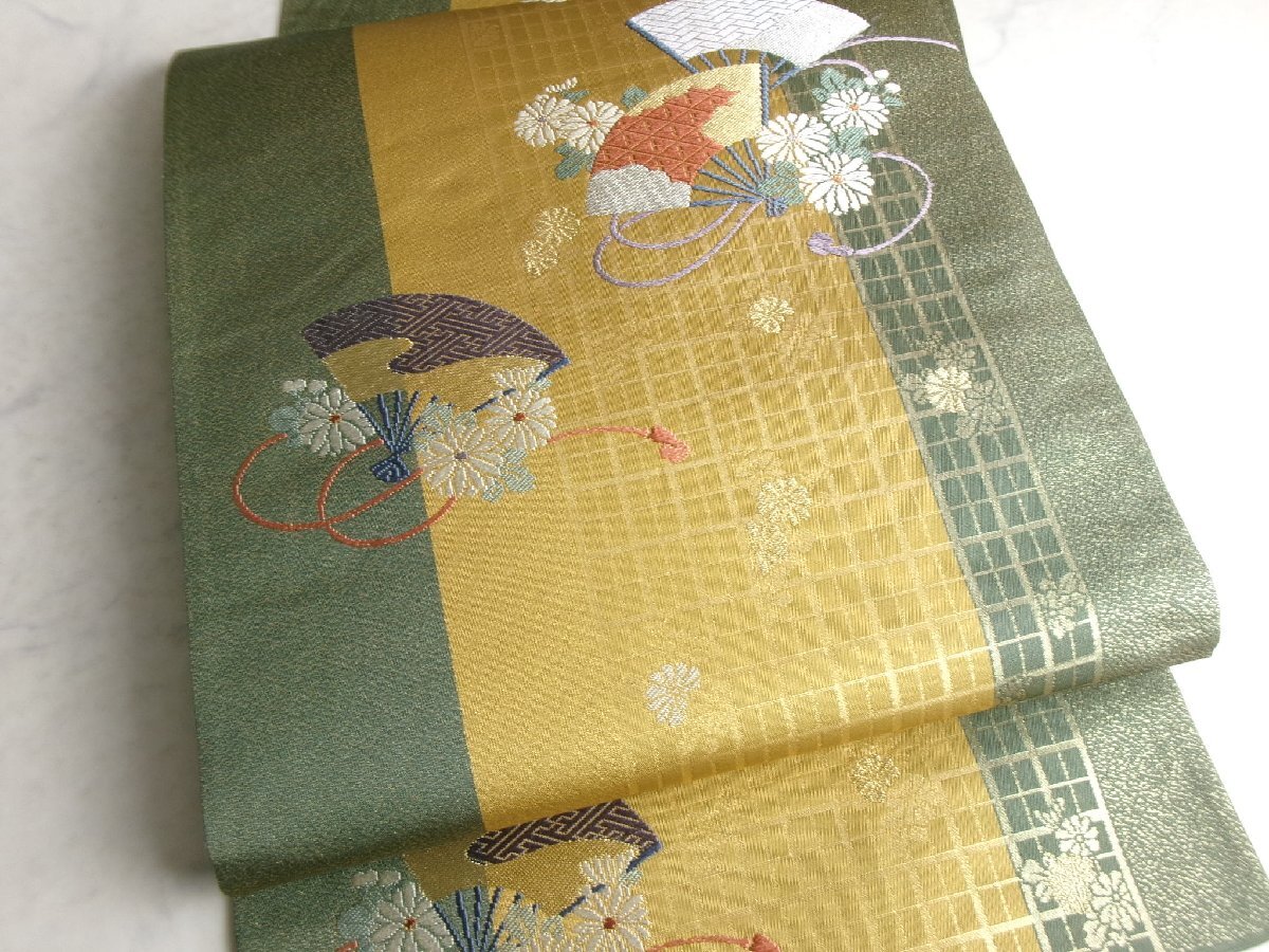 7215■ 扇の華やぎをまとう 気品ある一本 袋帯 舞踊 ■ひまわり