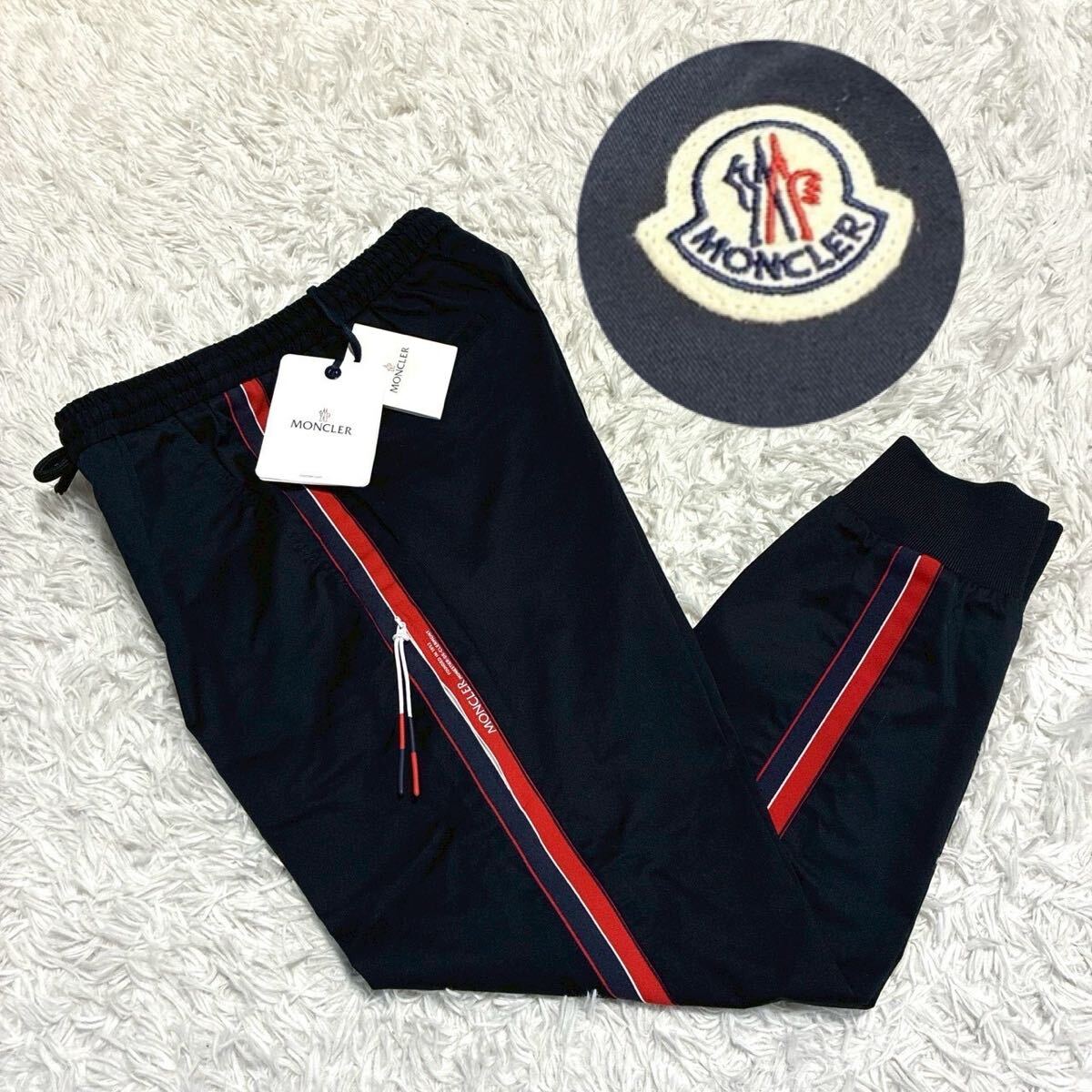 MONCLER【未使用タグ付!!!マグリアロゴ!!!】モンクレール】パンツ ジャージ トリコロール サイドライン コットン ネイビー 紺 メンズ M相当